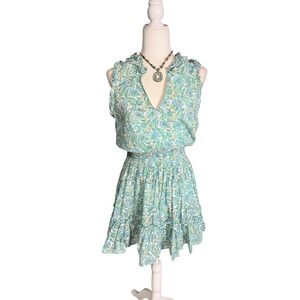 Anna Cate Blue Green Floral Cotton Dress – M/L (see measurements)